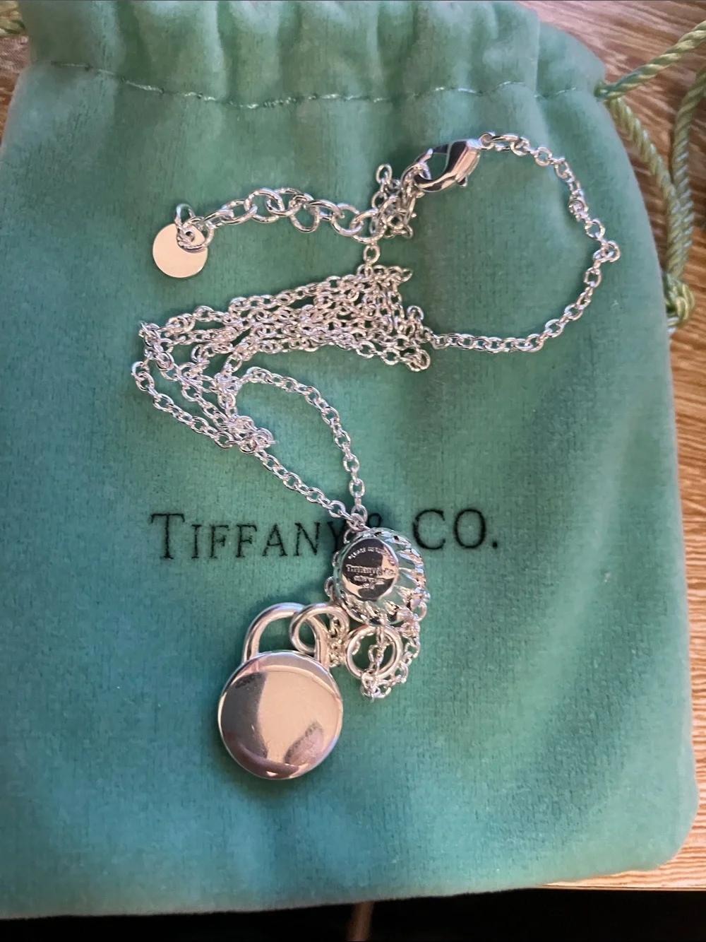 Tiffany & Co. Sterling Silver Necklace with Pink Cupcake and Padlock Charms